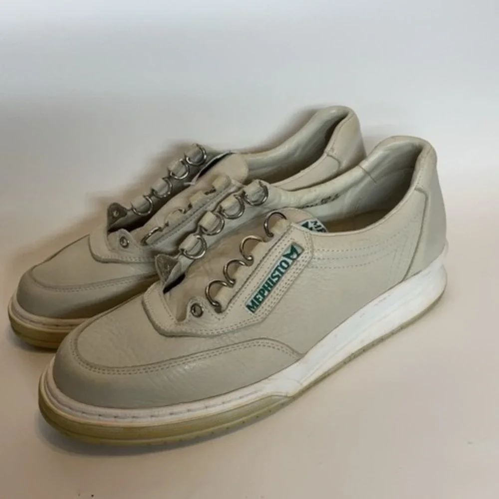 Mephisto Cream Low Top Lace Up Sports Walking Sneakers Women 8.5 China Leather‎
